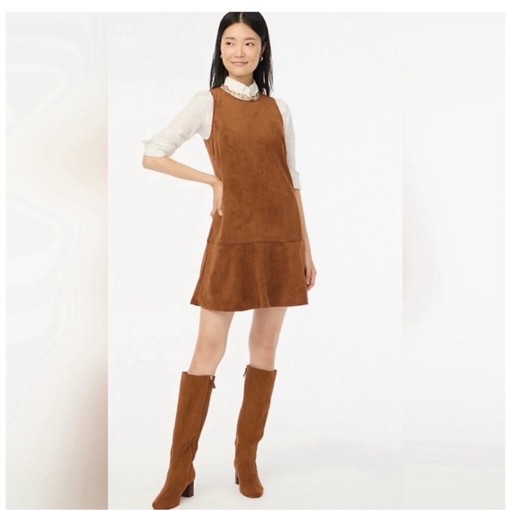 J. Crew Faux Suede Drop Waist Mini Dress Brown Sleeveless Western Size 0